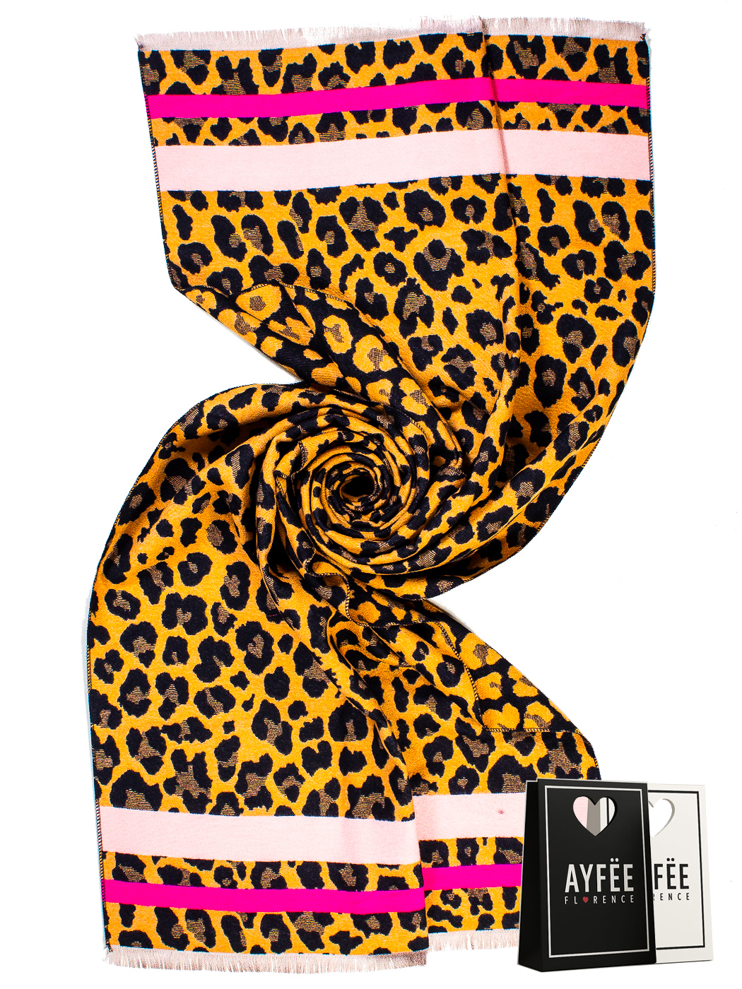 STOLA JACQUARD ANIMALIER & STRIPES PESO MEDIO, CM 70*180, 100% VISCOSA, MADE IN PRC - BROWN